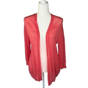 RETRO-ology Women’s‎ Size M Coral Linen Blend Open Front Lightweight Cardigan